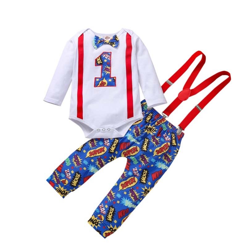 2022 Baby Clothes First Birthday Bowtie Romper + Shorts Bodysuit Cake Smash Outfit Boy 1St Birthday BBOF-008
