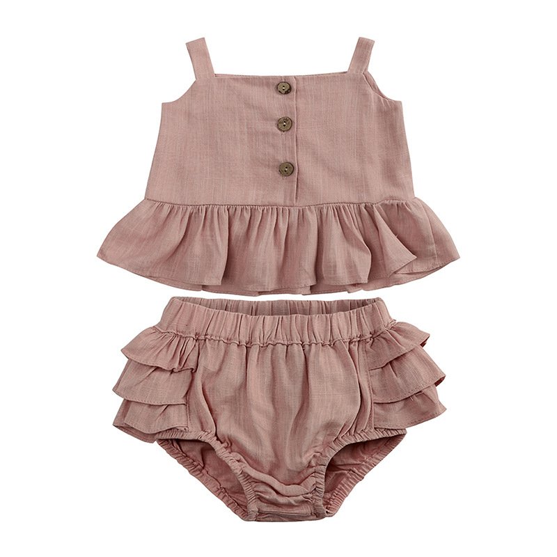 Cotton And Linen Girl Baby Suit Summer Top Peplum Shorts Girl Two Set Of Baby Clothes