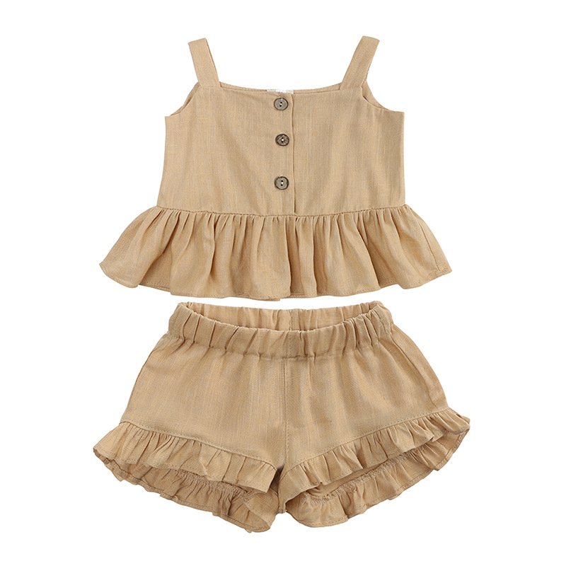 Cotton And Linen Girl Baby Suit Summer Top Peplum Shorts Girl Two Set Of Baby Clothes