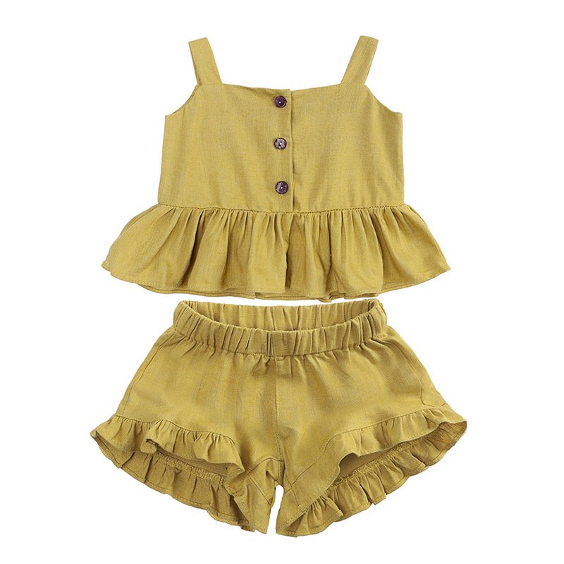 Cotton And Linen Girl Baby Suit Summer Top Peplum Shorts Girl Two Set Of Baby Clothes