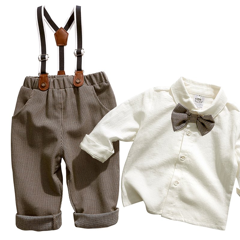 wholesale kids clothes set baby boys gentleman outfits overalls suits infant woven cotton toddler clothing sets