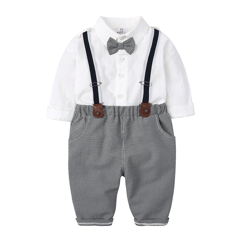 wholesale kids clothes set baby boys gentleman outfits overalls suits infant woven cotton toddler clothing sets