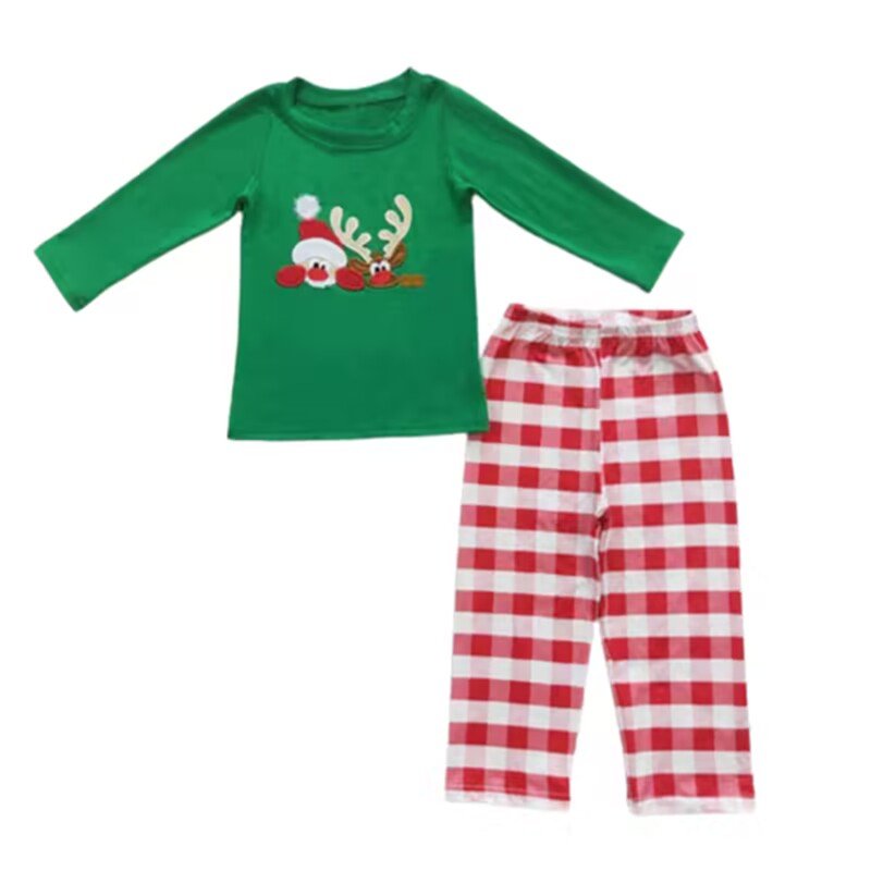 New Design Children Santa Applique Clothes Baby Girl Boy Smocked farm outfits Kids sibling set Christmas Family Sets