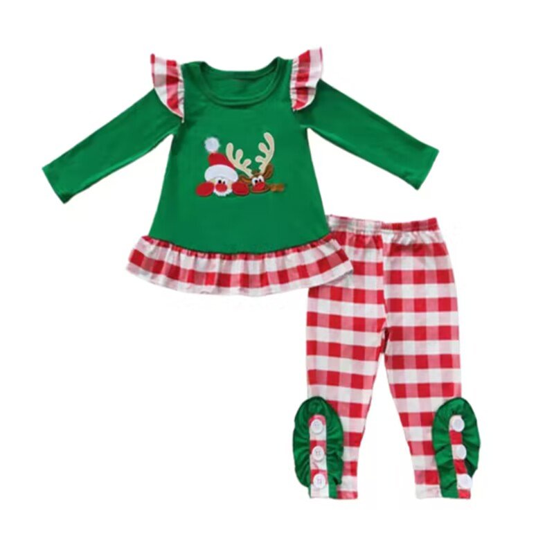 New Design Children Santa Applique Clothes Baby Girl Boy Smocked farm outfits Kids sibling set Christmas Family Sets