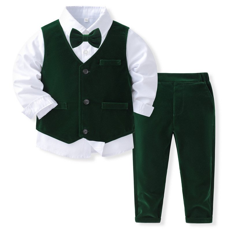Kids Boutique Formal Clothes 1 to 5 Years Children Birthday Party Suit Christmas Toddler Boys Velvet Clothing Sets 2pcs