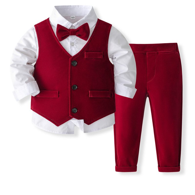 Kids Boutique Formal Clothes 1 to 5 Years Children Birthday Party Suit Christmas Toddler Boys Velvet Clothing Sets 2pcs