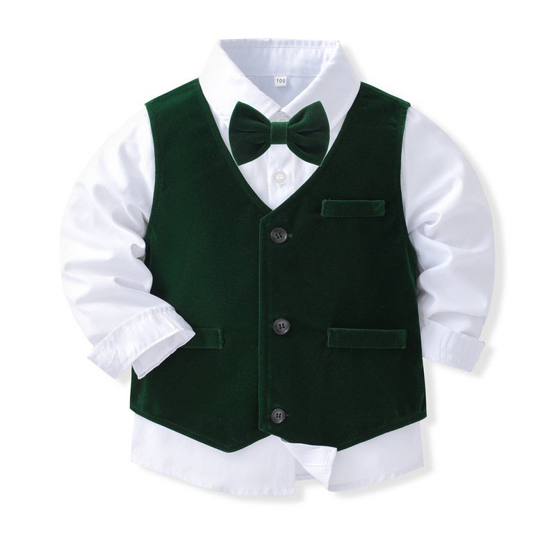 Kids Boutique Formal Clothes 1 to 5 Years Children Birthday Party Suit Christmas Toddler Boys Velvet Clothing Sets 2pcs