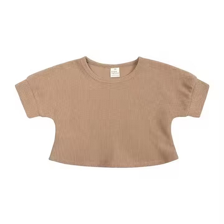 boys girls' Waffle cotton t shirts + shorts toddler two pieces set kids Boys clothing sets for Summer