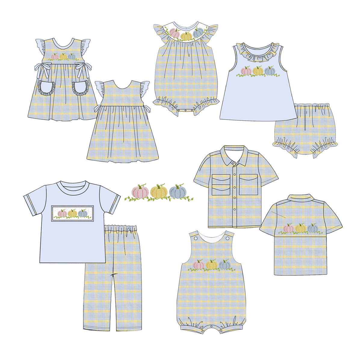 Customized Goose applique black red plaid print kids outfits baby boy pajamas set children clothing