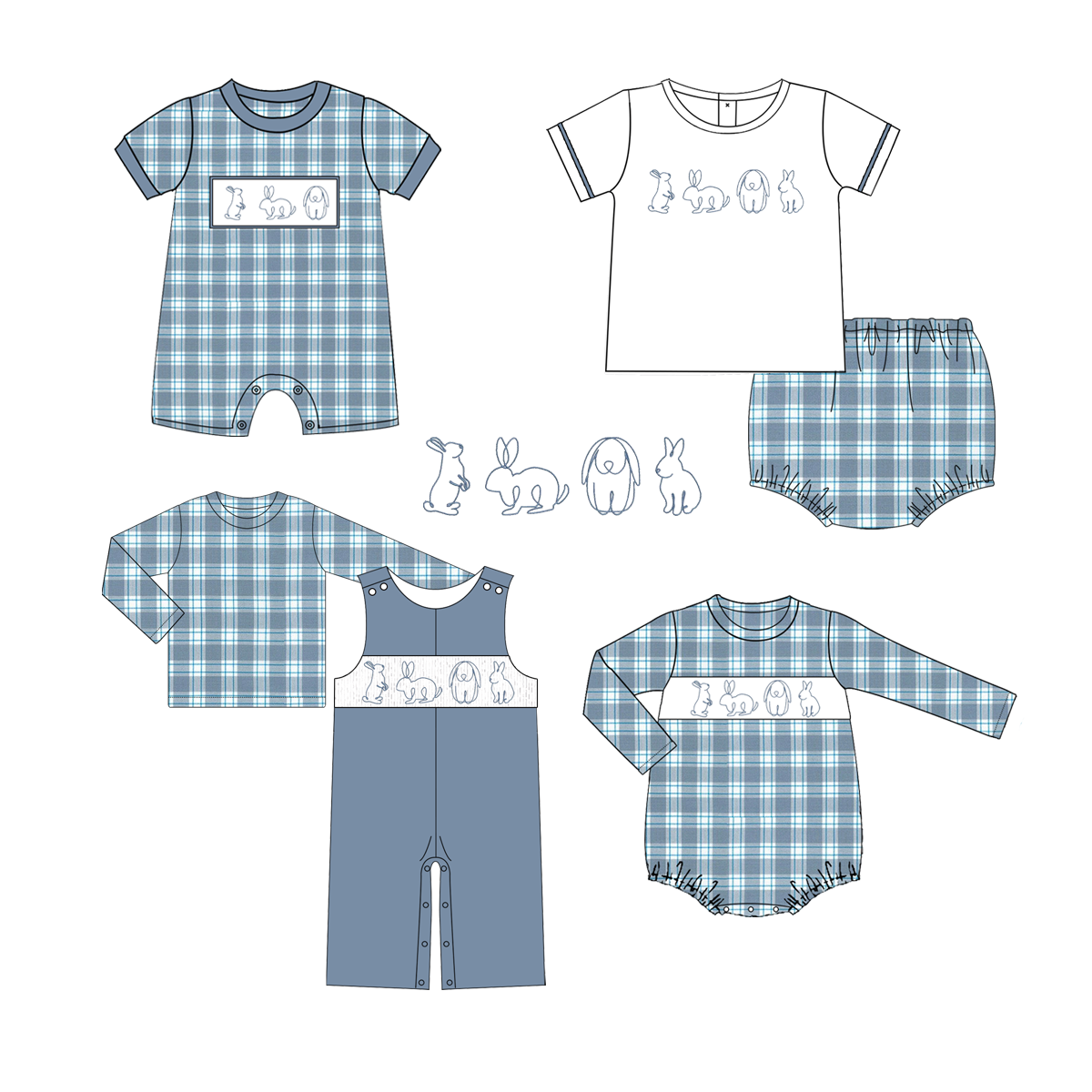 Customized Goose applique black red plaid print kids outfits baby boy pajamas set children clothing