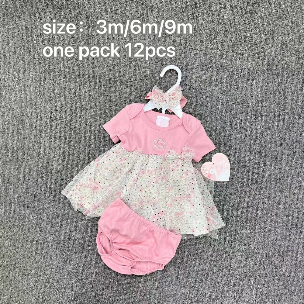 Boutique Wholesale Summer New Born Baby Girl Dress Underwear And Hairband 3pcs Set Knit Low Price Baby Bodysuit
