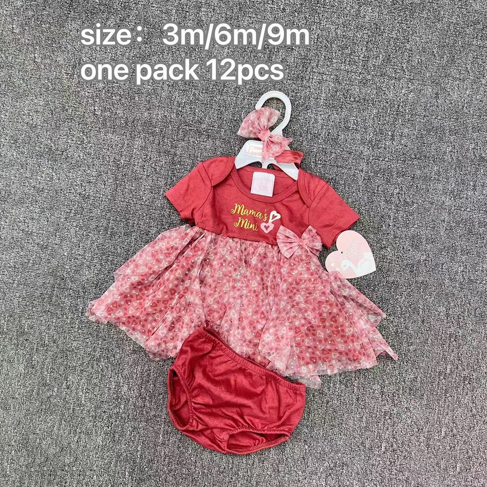 Boutique Wholesale Summer New Born Baby Girl Dress Underwear And Hairband 3pcs Set Knit Low Price Baby Bodysuit