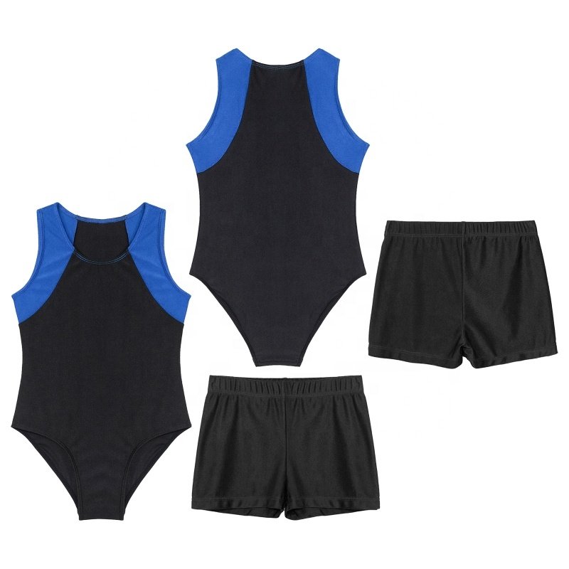 6-16 Kids Boys Sleeveless Leotard Bodysuit Jumpsuit With Shorts Children's Dance Costumes Performance Wear Gymnastics Clothing
