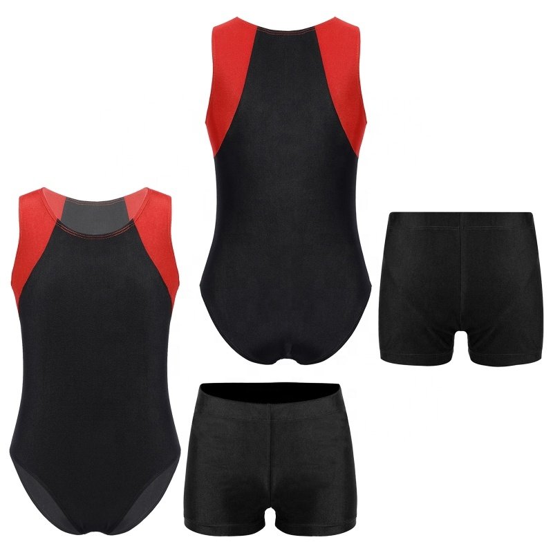 6-16 Kids Boys Sleeveless Leotard Bodysuit Jumpsuit With Shorts Children's Dance Costumes Performance Wear Gymnastics Clothing