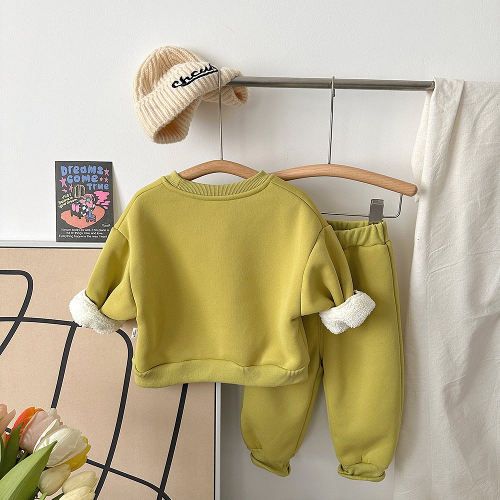 Baby Boys Autumn Winter Lamb Down Fleece Hoodies Set Baby Children Clothing Warm Boy Thickened two-piece Set