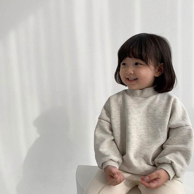 Customized Boys And Girls Clothing Sets Autumn Loose Turtleneck Baby Tracksuit Boutique Solid Color Sport T Shirts Kids