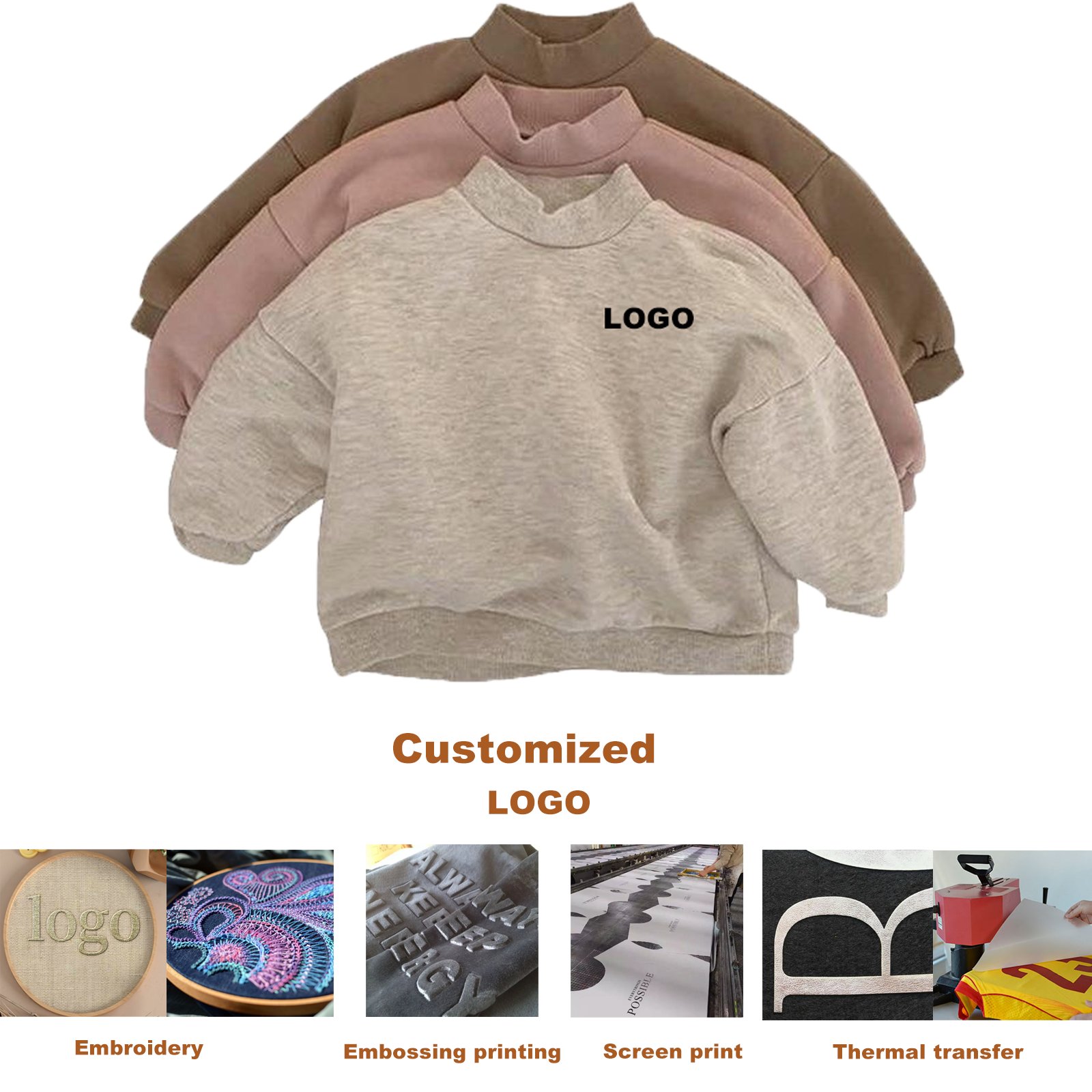 Customized Boys And Girls Clothing Sets Autumn Loose Turtleneck Baby Tracksuit Boutique Solid Color Sport T Shirts Kids