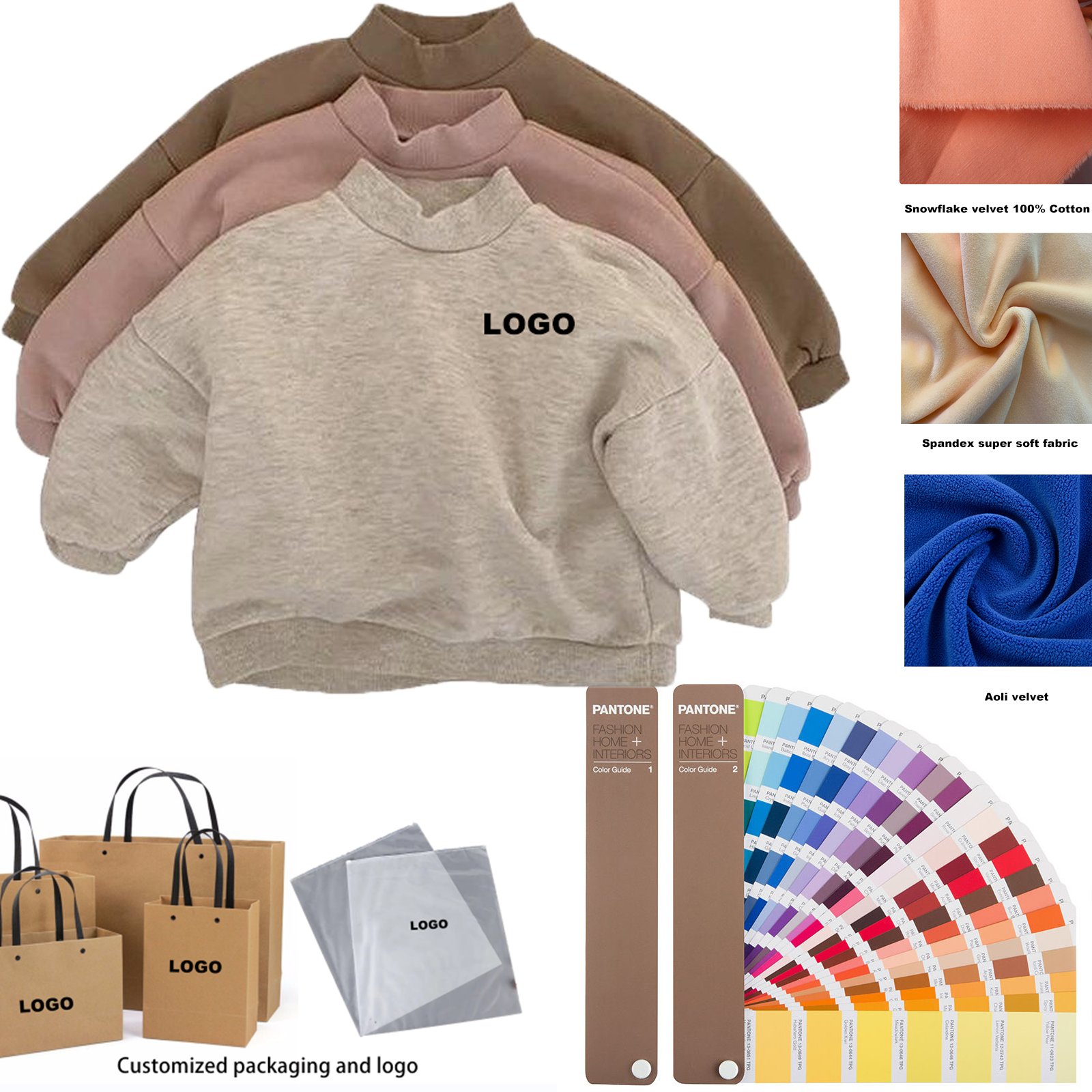 Customized Boys And Girls Clothing Sets Autumn Loose Turtleneck Baby Tracksuit Boutique Solid Color Sport T Shirts Kids