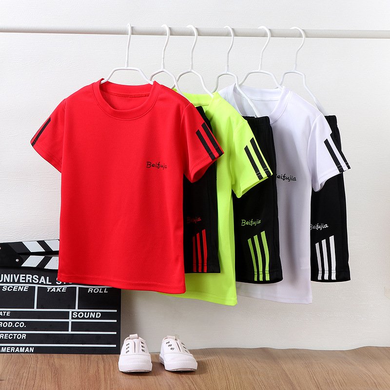2023 Best -selling children's summer short -sleeved set, Chinese and University boys sports fast dry clothes