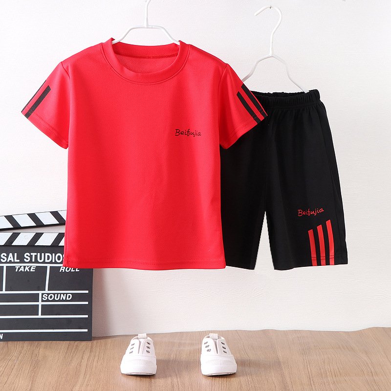 2023 Best -selling children's summer short -sleeved set, Chinese and University boys sports fast dry clothes