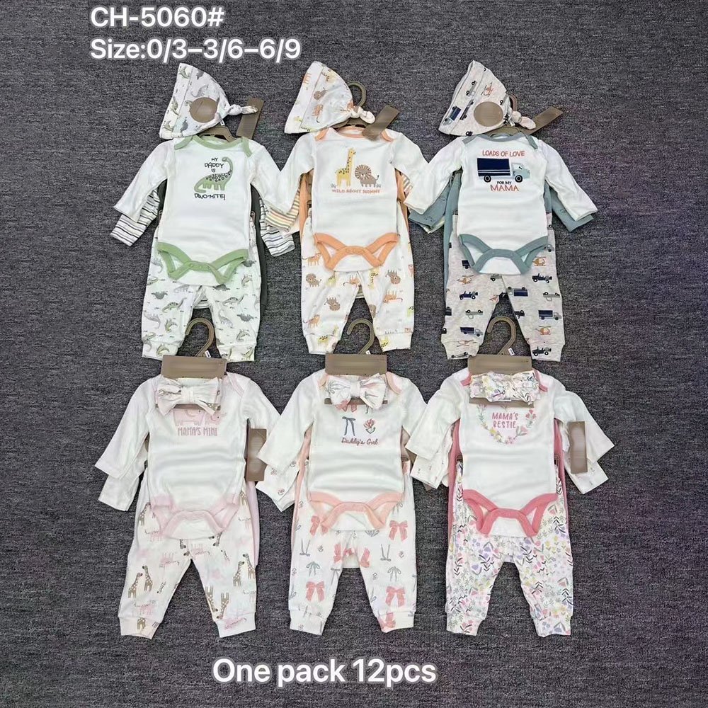 Newborn Baby Long Sleeve Bodysuit With Cap 5pcs Set Spring Autumn Infant 0-9months Unisex Boys And Girls Clothing Set