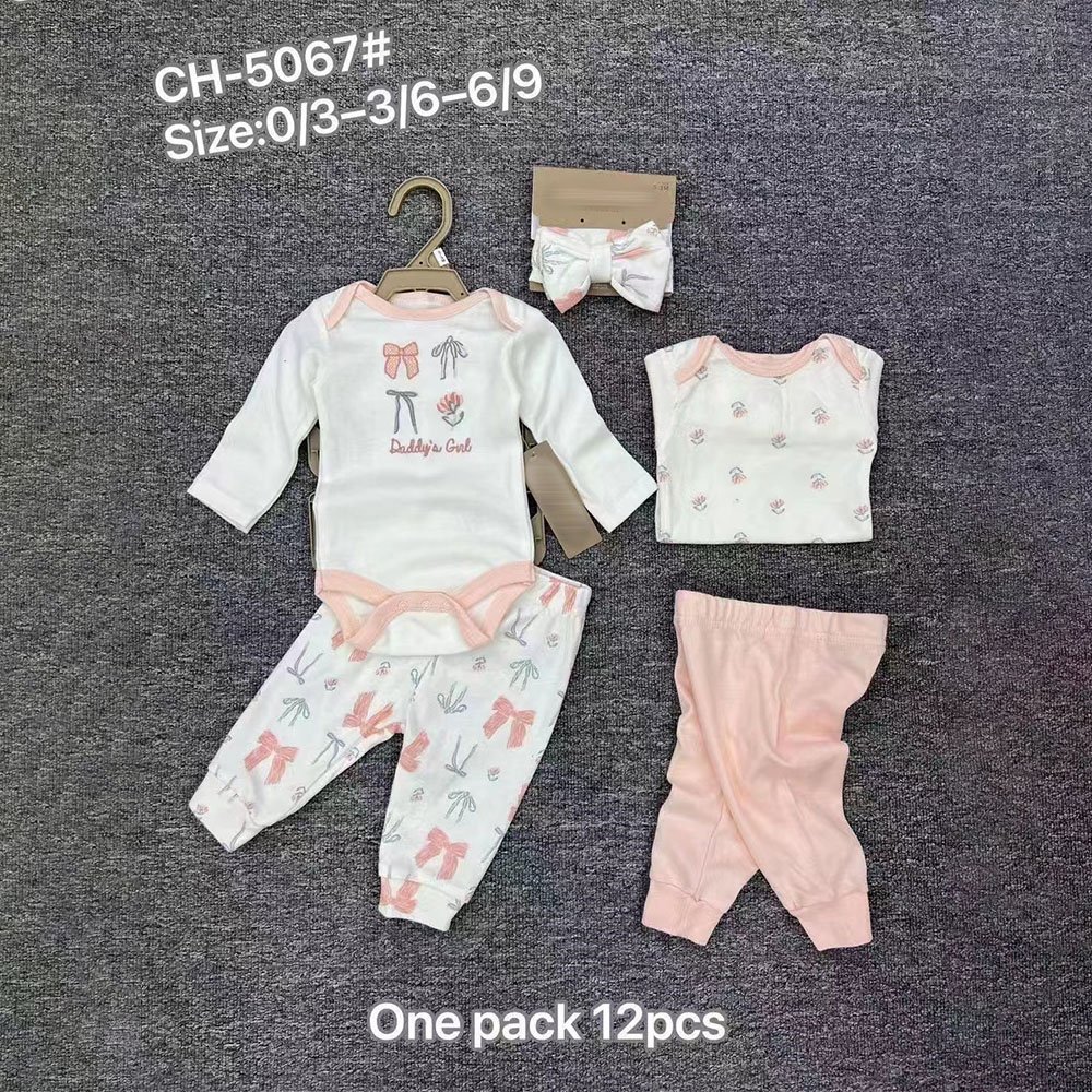 Newborn Baby Long Sleeve Bodysuit With Cap 5pcs Set Spring Autumn Infant 0-9months Unisex Boys And Girls Clothing Set
