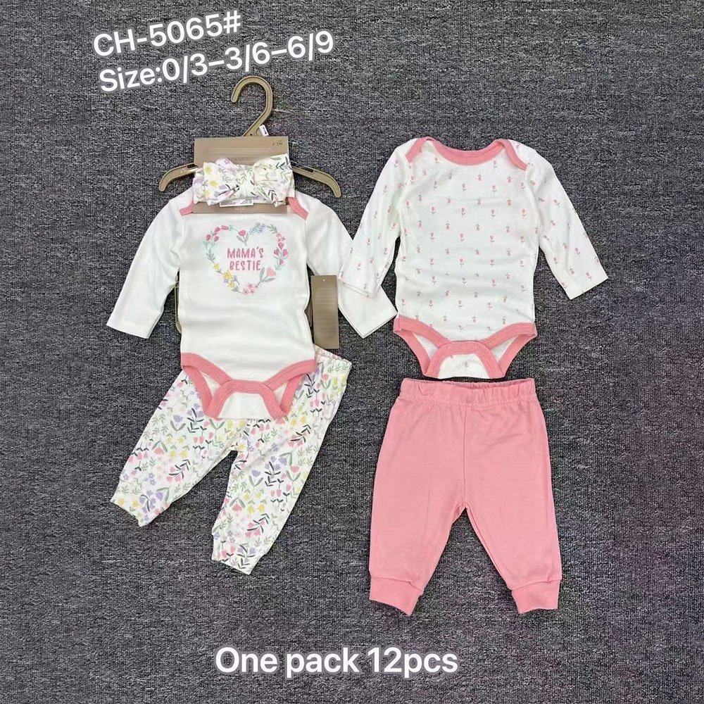 Newborn Baby Long Sleeve Bodysuit With Cap 5pcs Set Spring Autumn Infant 0-9months Unisex Boys And Girls Clothing Set