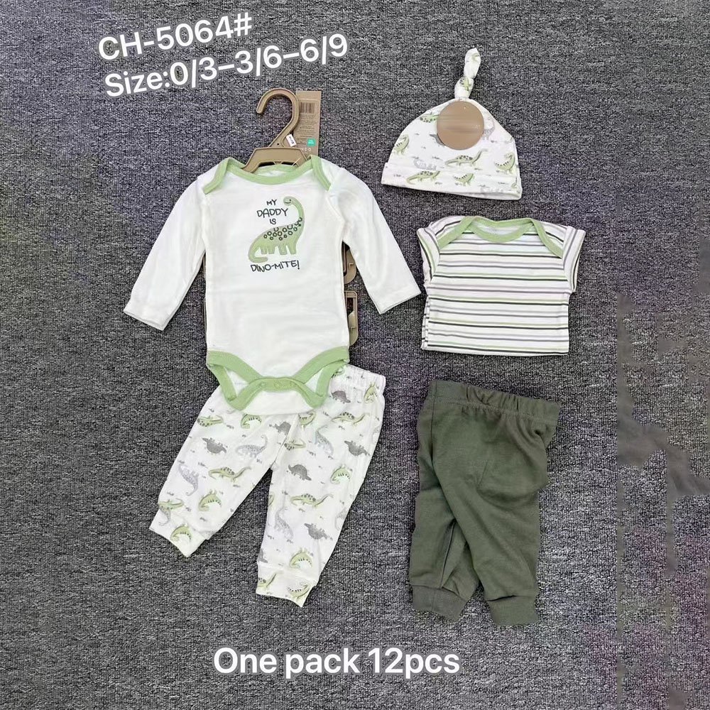 Newborn Baby Long Sleeve Bodysuit With Cap 5pcs Set Spring Autumn Infant 0-9months Unisex Boys And Girls Clothing Set