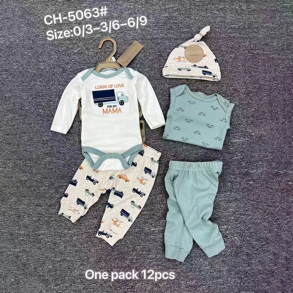 Newborn Baby Long Sleeve Bodysuit With Cap 5pcs Set Spring Autumn Infant 0-9months Unisex Boys And Girls Clothing Set