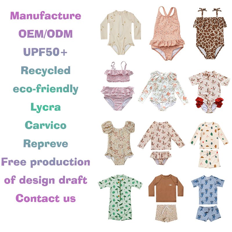 Summer Long Sleeve 2 PCS Cartoon Print Toddler Baby Children Kids Customized Swimwear Boys