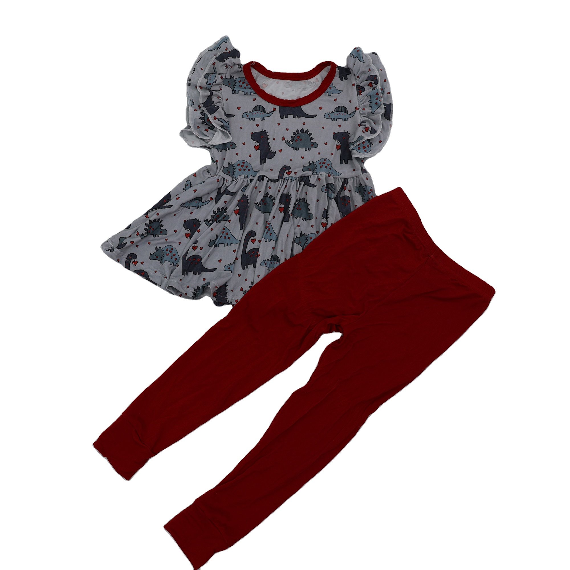 Qingli OEM Flutter Sleeve Peplum And Leggings Sets Baby Kids Girls Clothes Set Halloween