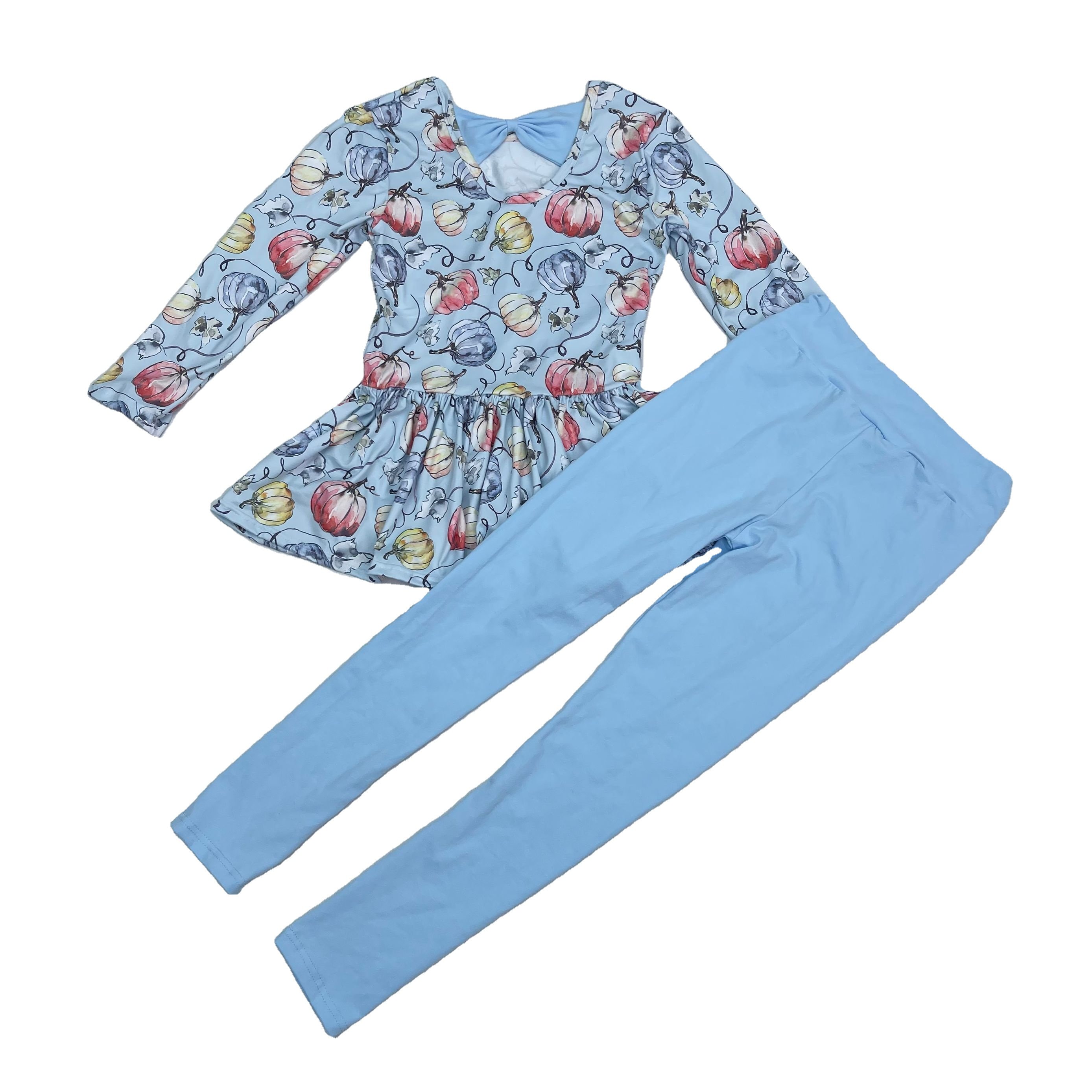 Qingli OEM Flutter Sleeve Peplum And Leggings Sets Baby Kids Girls Clothes Set Halloween