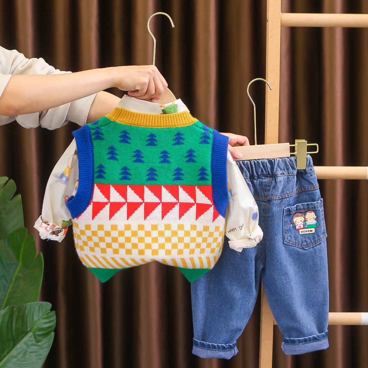 Latest Style Spring Autumn Children 3pcs Outfits Shirt+Sweater+Jeans Casual Boys Clothing Sets