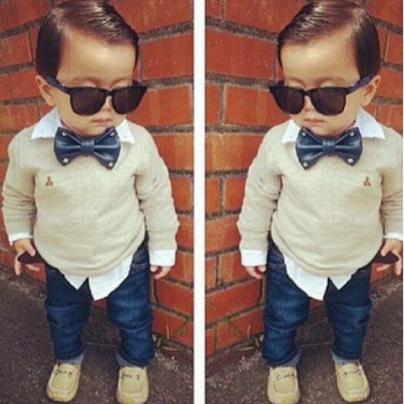 Wholesale Gentleman Long Sleeve T shirt And Jean Pants Boys Clothing Sets Children Clothes Spring Autumn Boys Suit Set