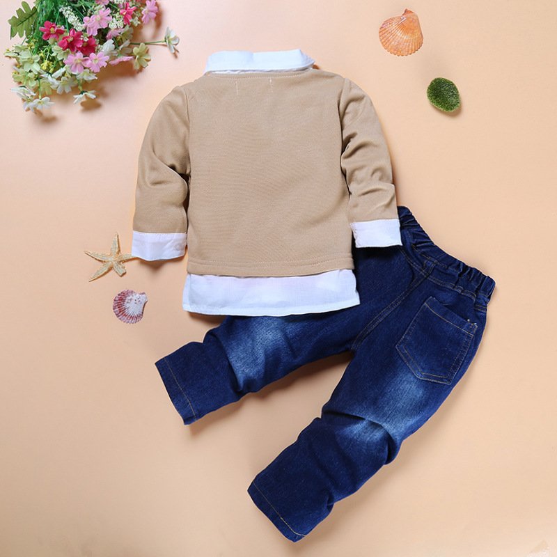 Wholesale Gentleman Long Sleeve T shirt And Jean Pants Boys Clothing Sets Children Clothes Spring Autumn Boys Suit Set