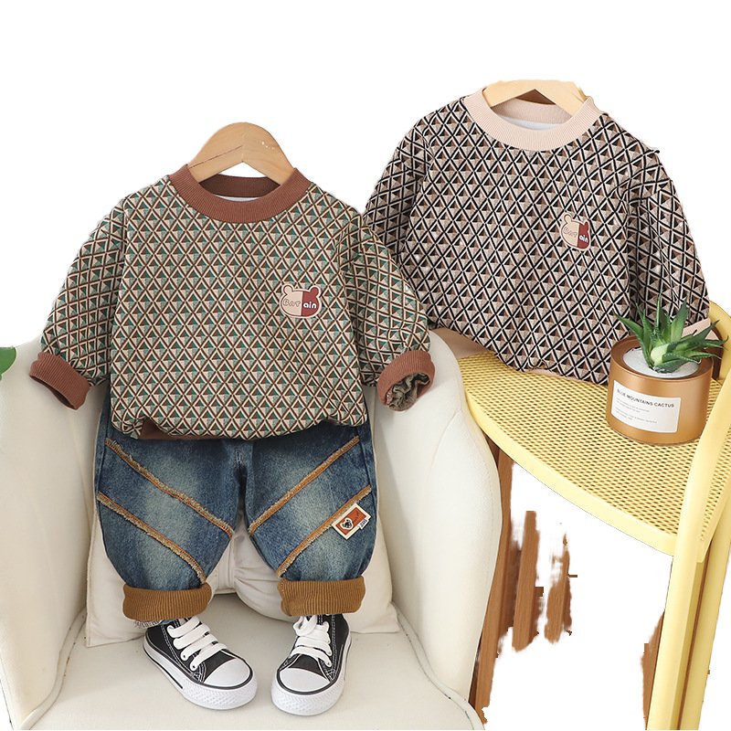 Spring and Autumn Style Boys Clothing sets Baby Girls Clothes Children Fashion Plaid Jacket Pants Toddler jeans Kid Tracksuits