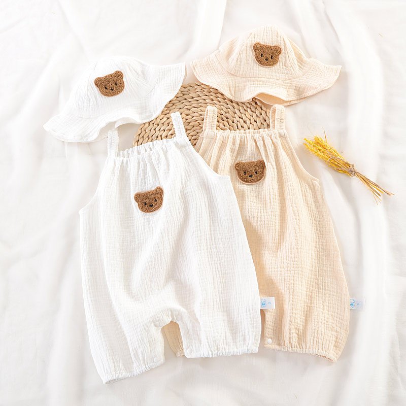 2pc Summer Newborn Baby Clothes Infant Romper Sleeveless Boys Girls Jumpsuit One Piece Cotton Muslin Bodysuit Overalls