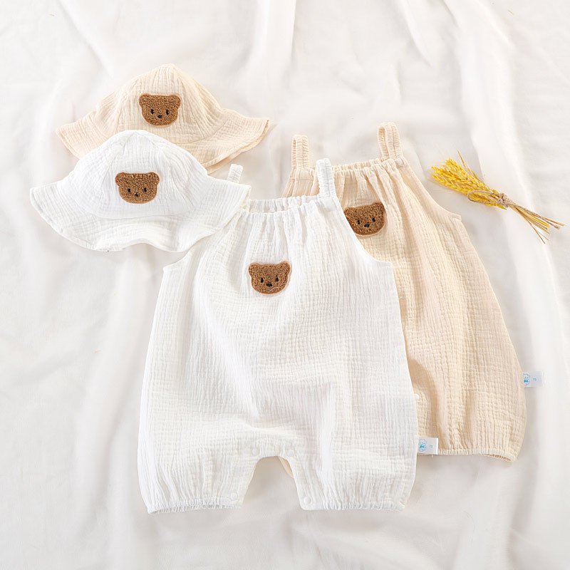 2pc Summer Newborn Baby Clothes Infant Romper Sleeveless Boys Girls Jumpsuit One Piece Cotton Muslin Bodysuit Overalls
