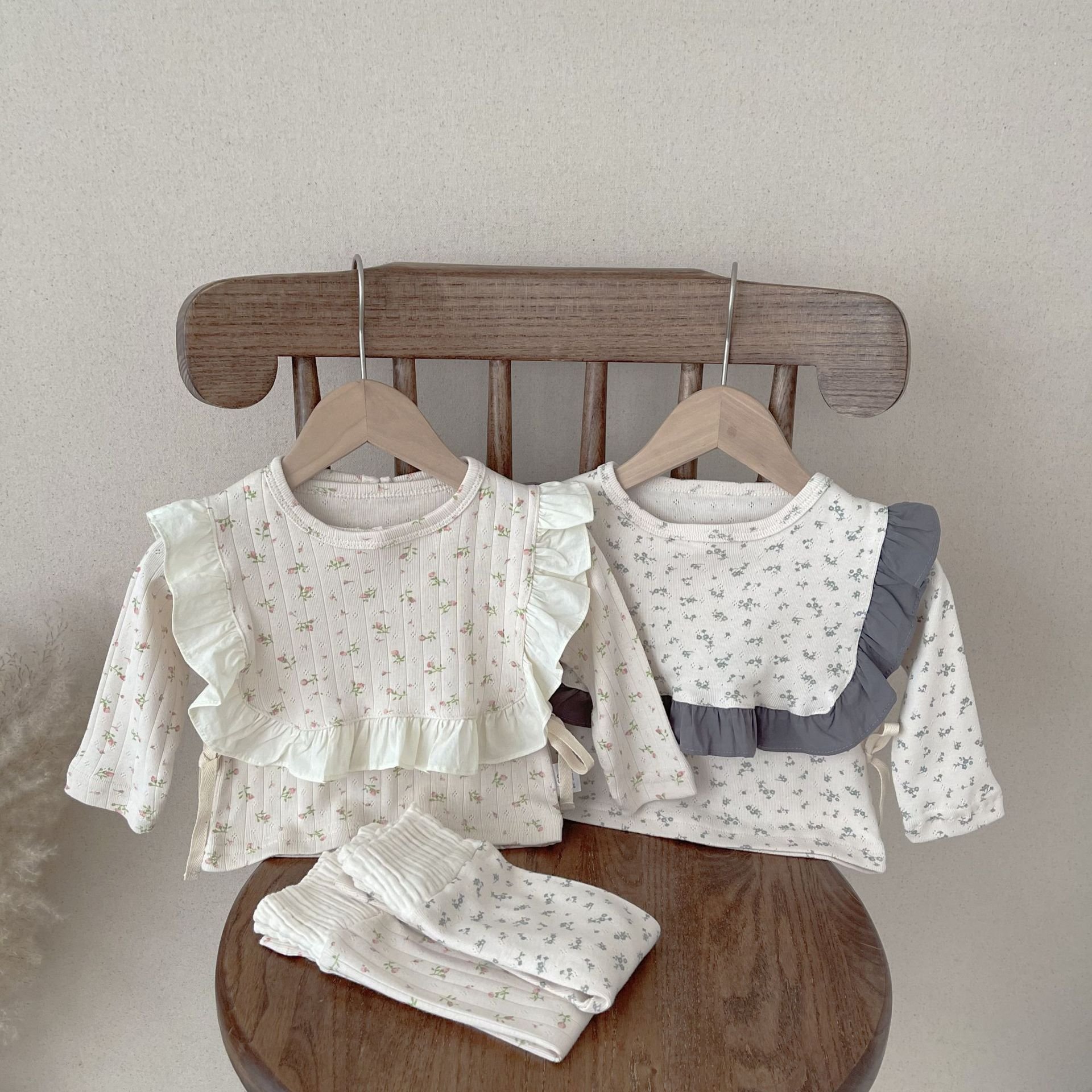65156 Spring newborn baby boy Infant Suit Girls' Floral Top high-waisted pants girls 3 pcs baby clothing sets girl 0-3months