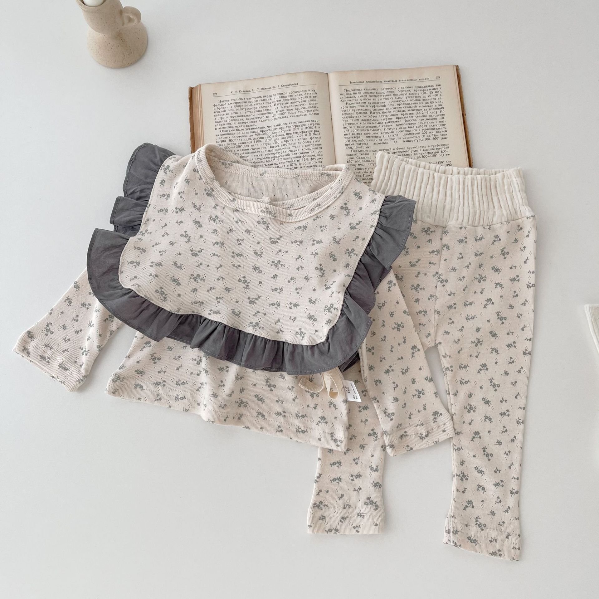 65156 Spring newborn baby boy Infant Suit Girls' Floral Top high-waisted pants girls 3 pcs baby clothing sets girl 0-3months