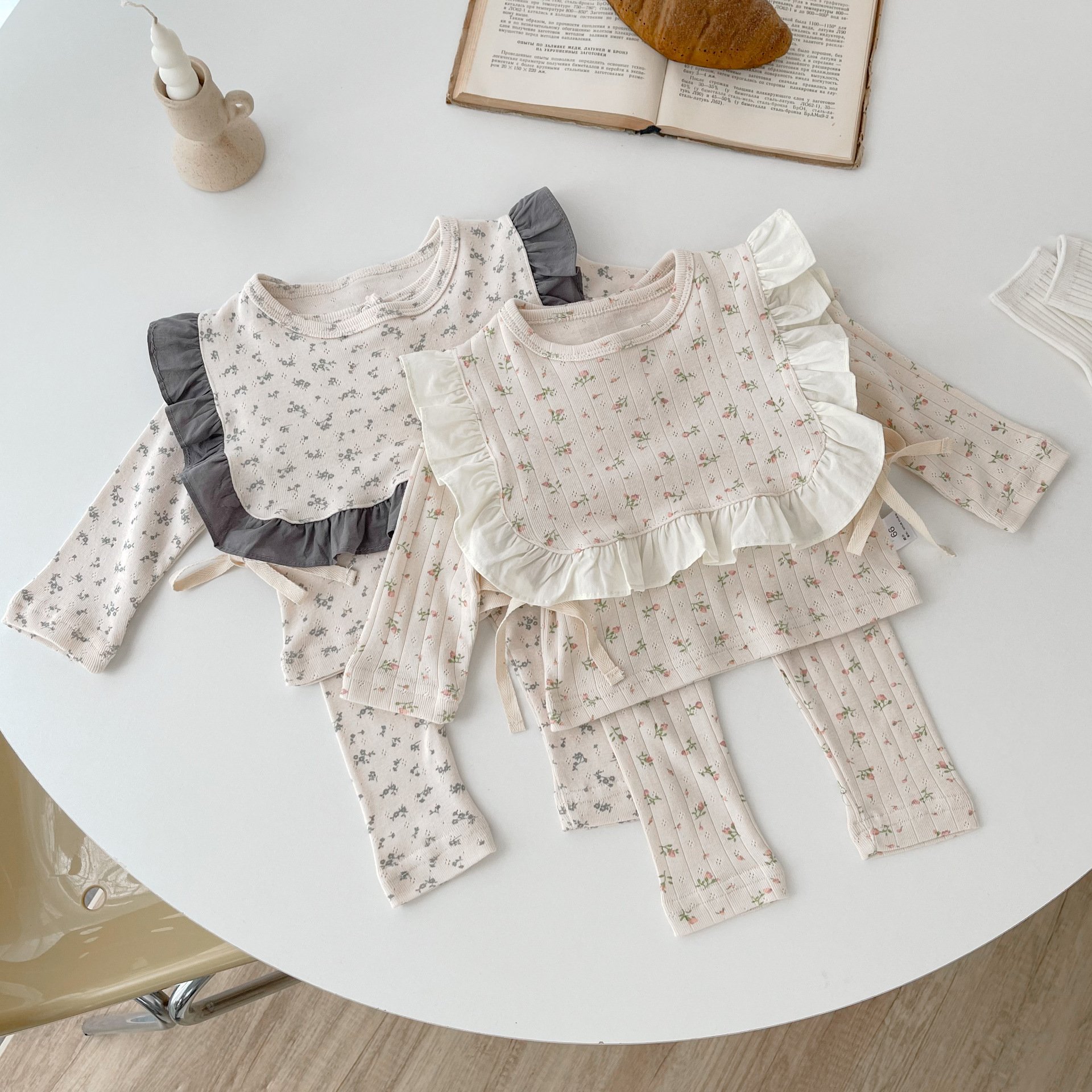 65156 Spring newborn baby boy Infant Suit Girls' Floral Top high-waisted pants girls 3 pcs baby clothing sets girl 0-3months