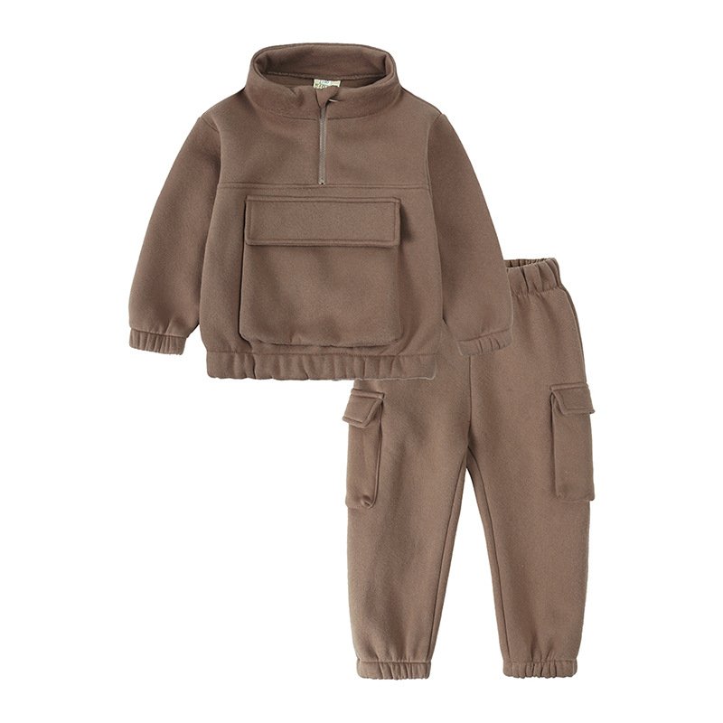 2024 New Custom Casual Solid Color Two-Piece Boy Clothing Sets 100% Cotton Sweater with Long Sleeves for Winter for Babies