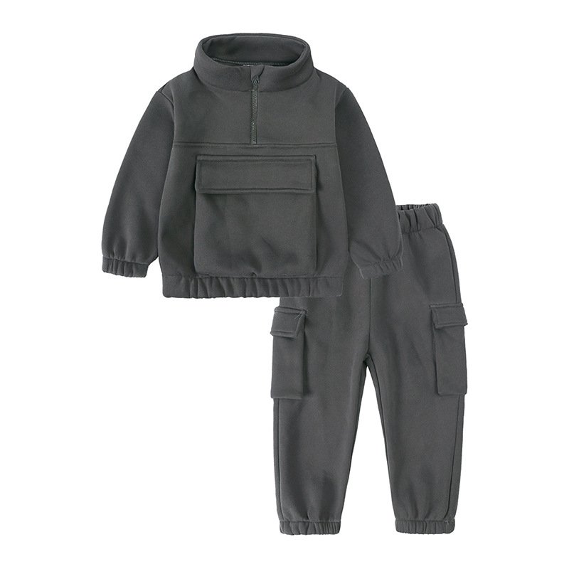 2024 New Custom Casual Solid Color Two-Piece Boy Clothing Sets 100% Cotton Sweater with Long Sleeves for Winter for Babies