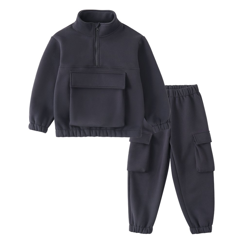 Winter Kids Oversized Half Zipper Sweatshirt Jogger Clothing Set Custom Logo Toddler Baby Boy Girls Tracksuits