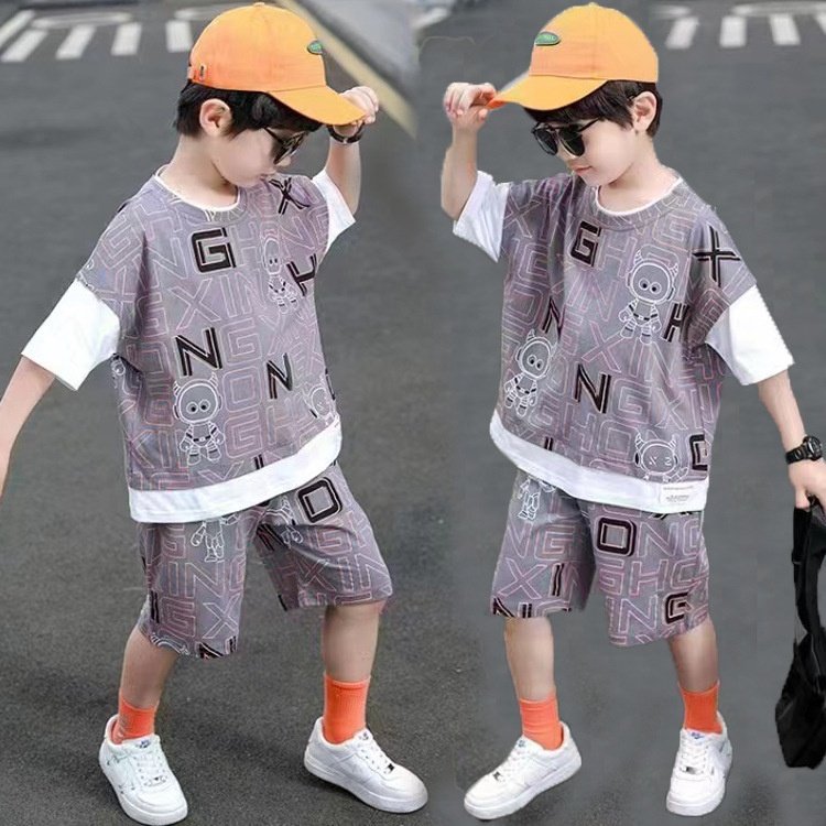New Summer INS Design Big Kids Clothes Boys Daily 2 Pieces Big Child Boys Clothing Sets