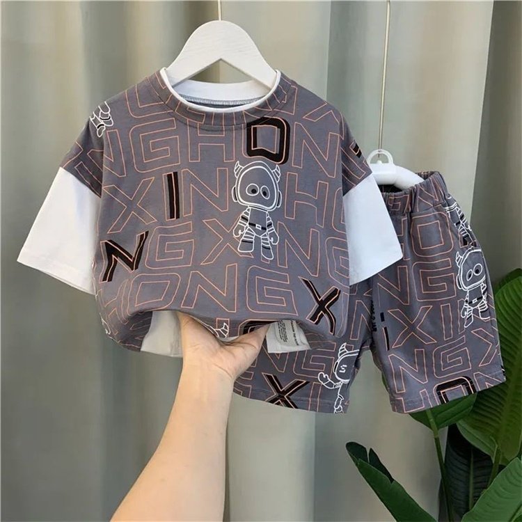 New Summer INS Design Big Kids Clothes Boys Daily 2 Pieces Big Child Boys Clothing Sets