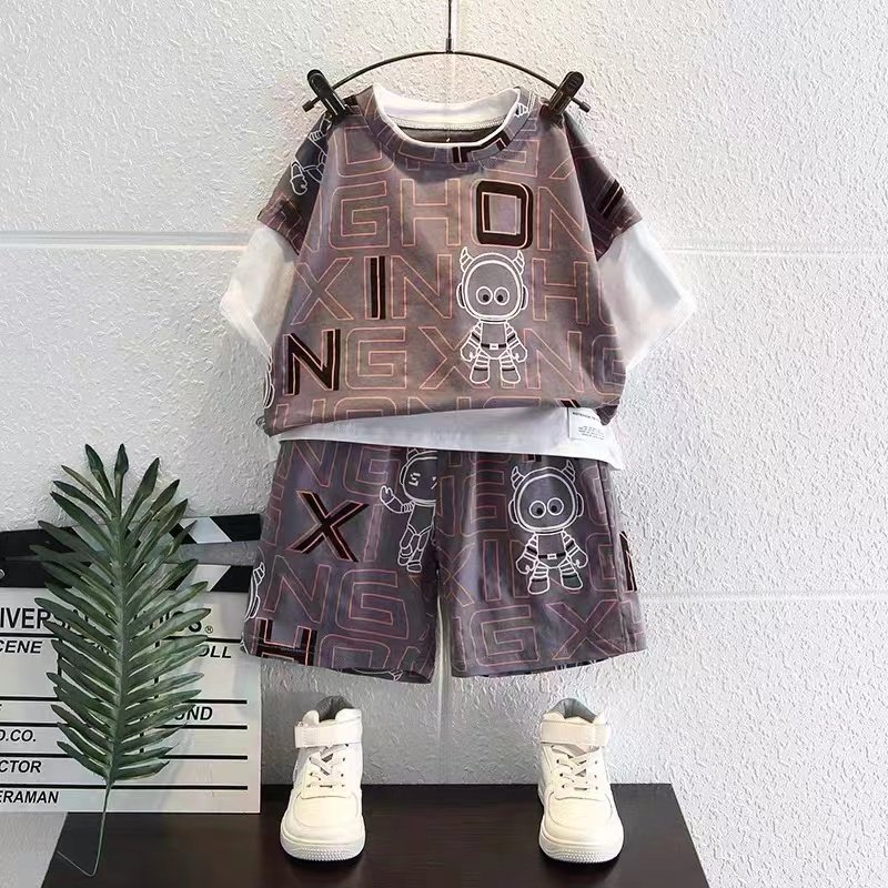 New Summer INS Design Big Kids Clothes Boys Daily 2 Pieces Big Child Boys Clothing Sets