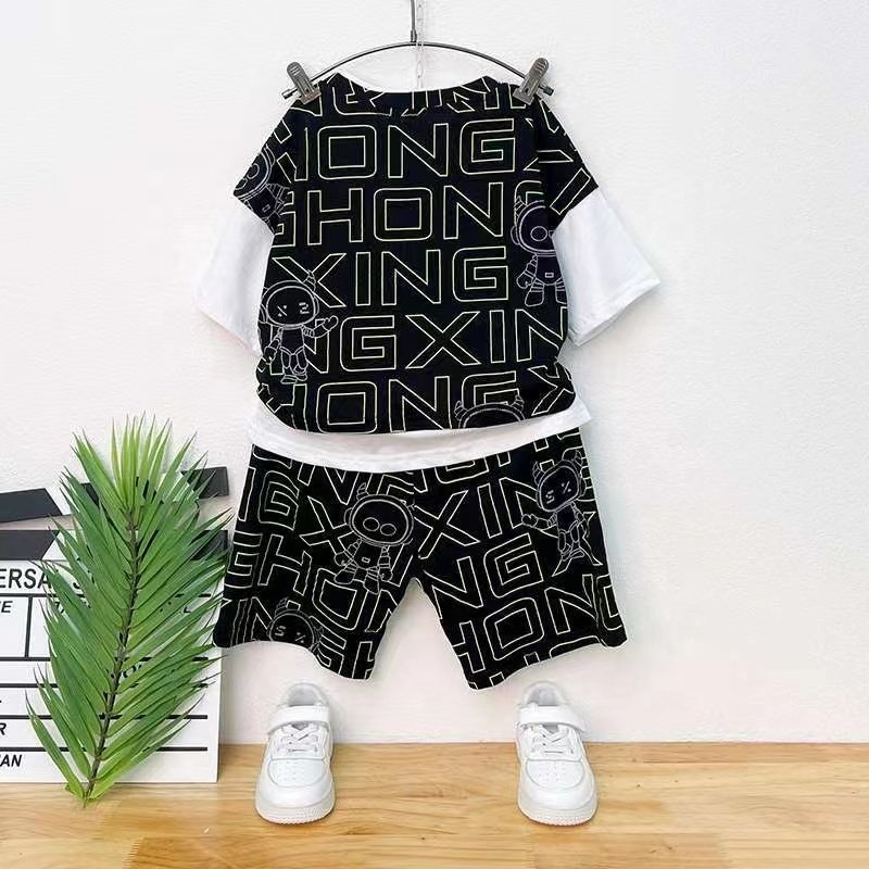 New Summer INS Design Big Kids Clothes Boys Daily 2 Pieces Big Child Boys Clothing Sets