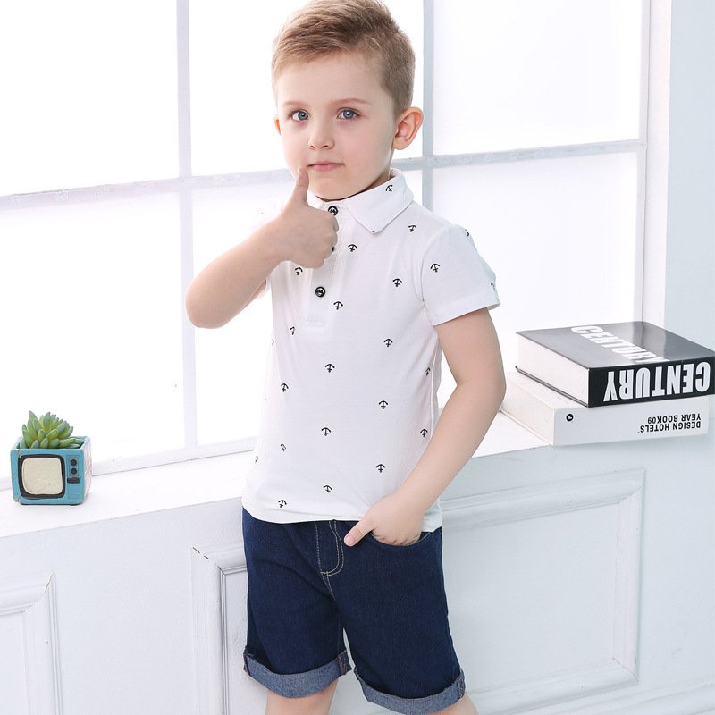 Wholesale High Quality Summer Boy Outfit Polo Shirts Navy Jeans Shorts Costume Casualkids shorts children clothing sets