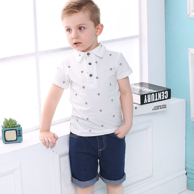 Wholesale High Quality Summer Boy Outfit Polo Shirts Navy Jeans Shorts Costume Casualkids shorts children clothing sets